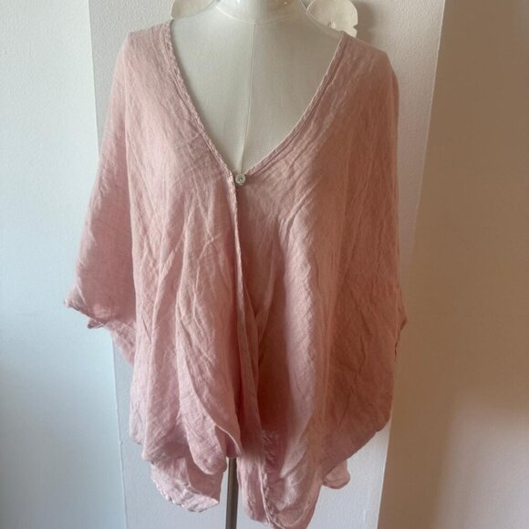 Italian Linen Two-Piece Set – Light Pink Tunic & Wide-Leg Pants – Made in Italy - Picture 2 of 12